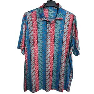 Grunk Dolfer Polo Golf Shirt Mens 3XL‎ Multi Christmas AOP Performance striped